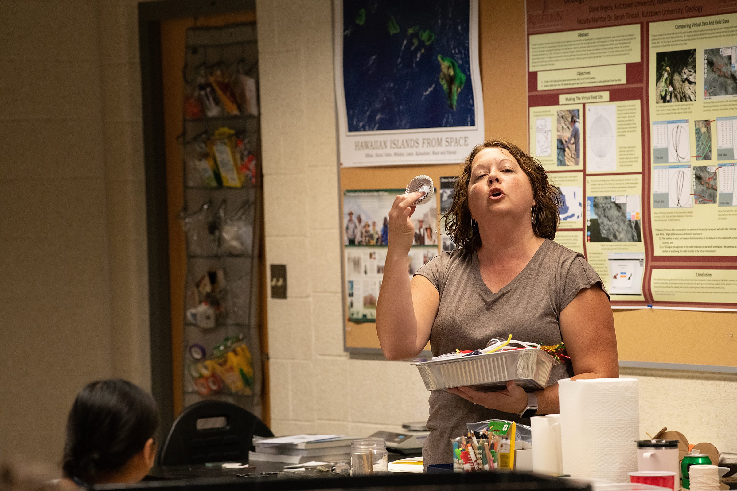20 year veteran Science Teacher Mrs. Brandy Solomon, of the Boyertown School District shows materials to be used in the Mars Habitat project and the project commences.
